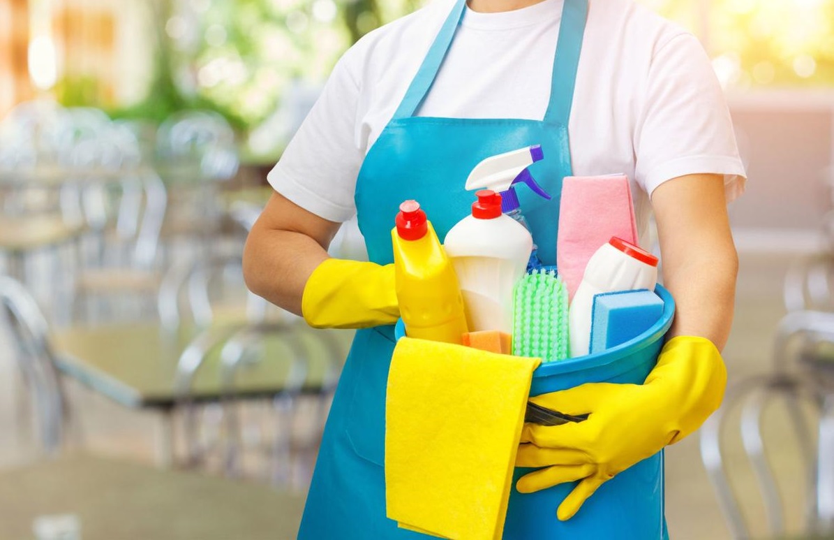 cleaning the bathroom 